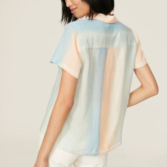 Rails Blue Ombre Short Sleeve Button Down Shirt SMALL Oversized Linen Boxy $148 - Picture 2 of 9